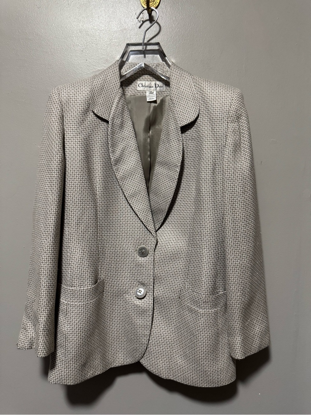 Vintage Christian Dior Blazer Matching Skirt Set Size 10 Taupe Gray 80/90s USA